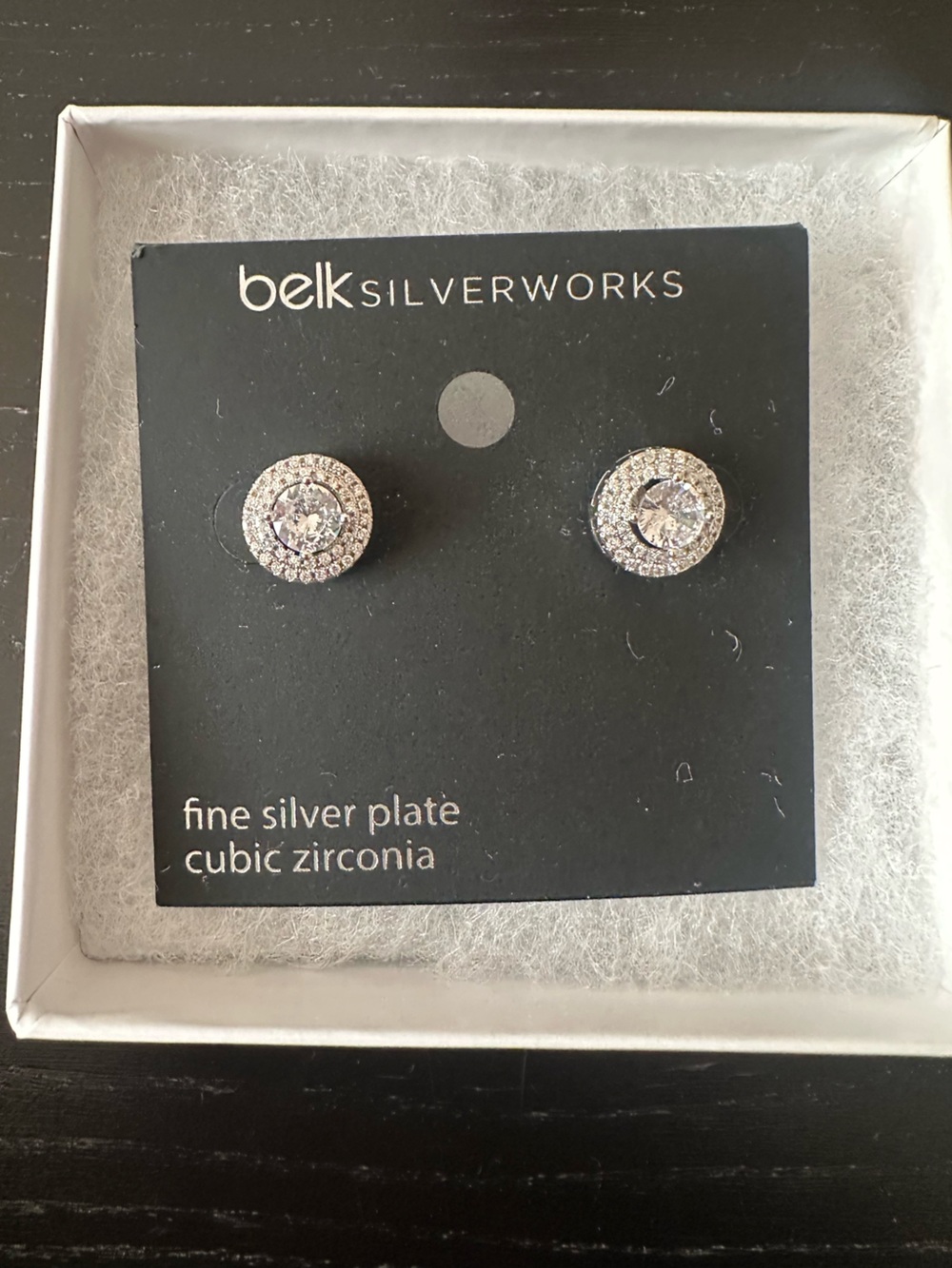 NWT Belk silverworks Silver-Plated Cubic Zirconia Round Stud Earrings - Clear